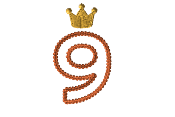 Crowned Number Nine: A Birthday Embroidery Design with Charm and Versatility